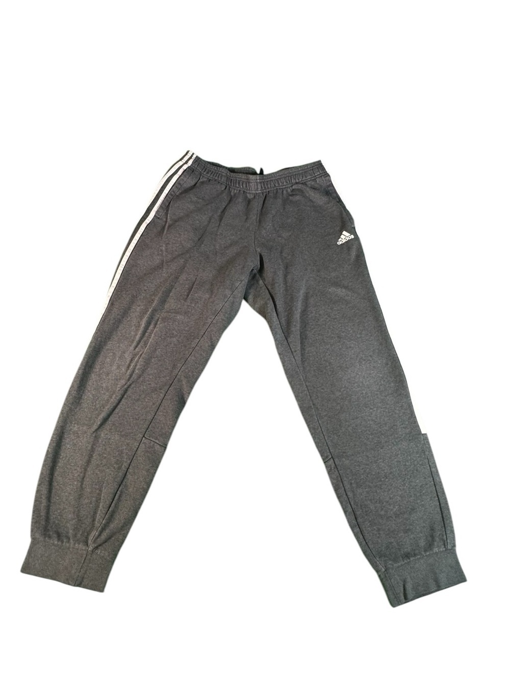 Adidas Men's Jogger Sweatpants Gray 3 Stripe Fleece Lined Athletic Pants Large - Picture 1 of 11